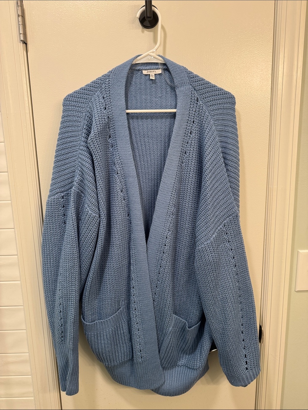 Light Blue Open-Front Knit Cardigan Sweater